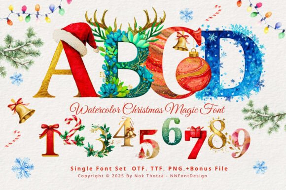 Watercolor Christmas Magic: A Festive Font for Elegant Design